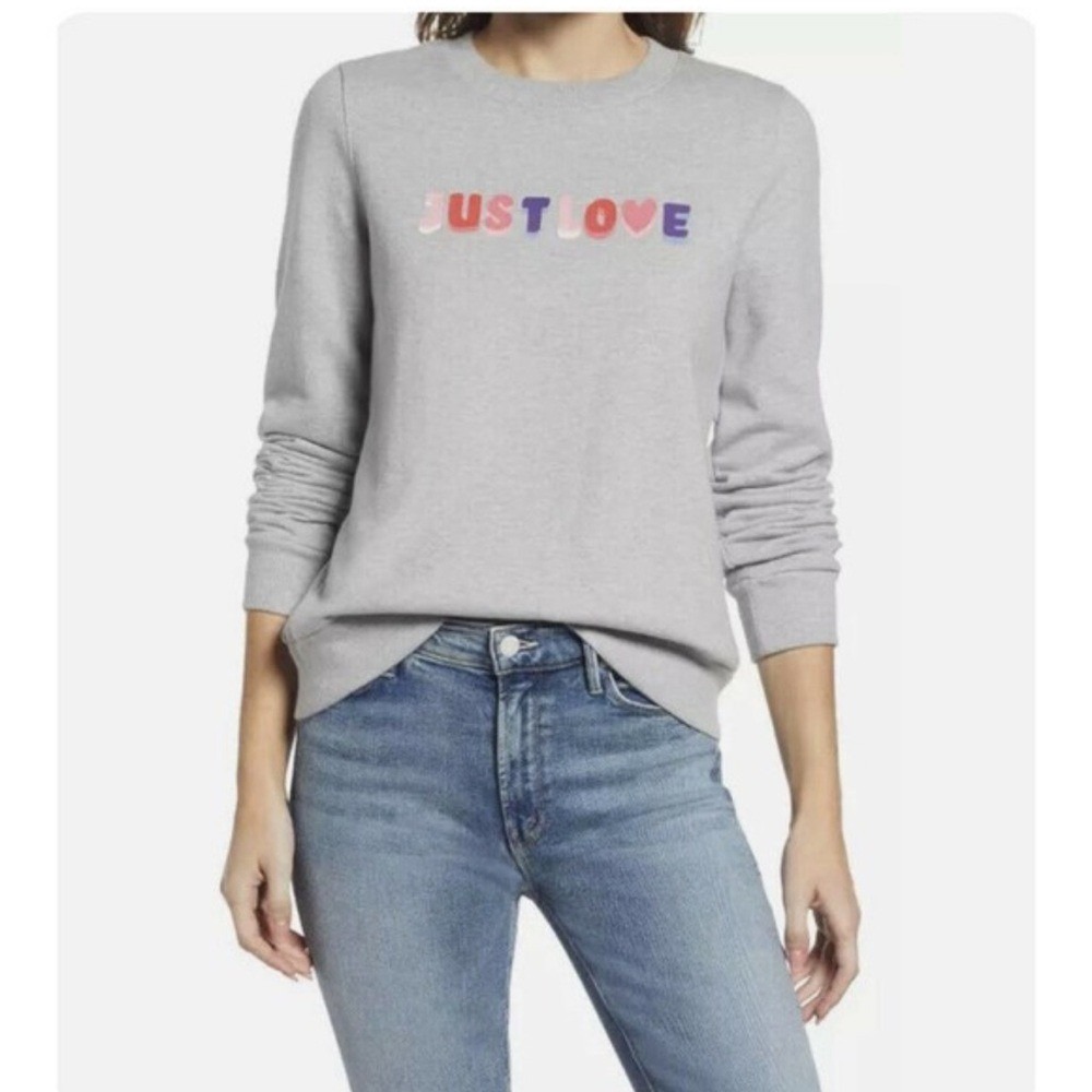 Halogen Heather Grey Just Love Graphic Sweatshirt Valentine's Small NWT‎